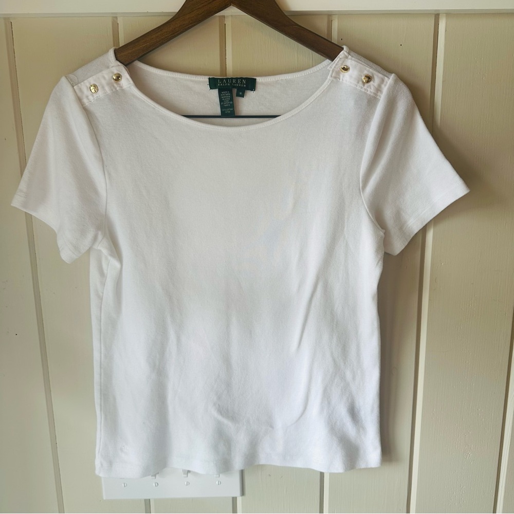 Women’s Ralph Lauren White Short Sleeve Tee, Size Medium, EUC